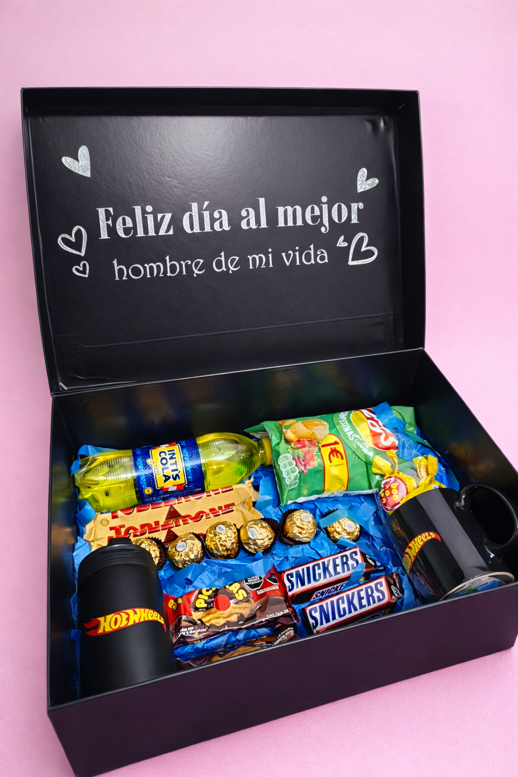Caja chocolatinas con termo y taza personalizada